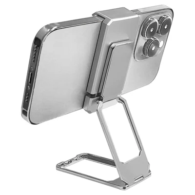 Foldbar metal desktop telefonholder 360-graders roterende zinklegerings telefonbakkeklodsestander - Sølv