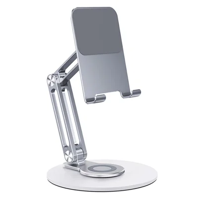 BONERUY L06MINI Tabletholder Justerbart Aluminiumlegering Desktop Telefonstativ 360 Graders Roterende Krybe - Sølv
