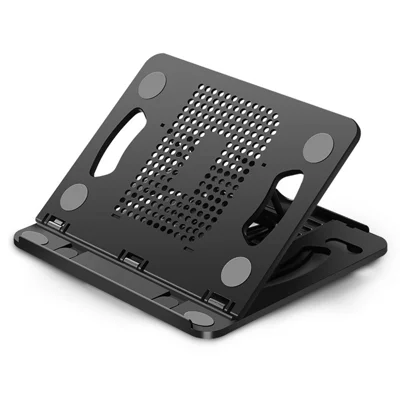 Portable Height Adjustable Laptop Cooling Base Rotatable Notebook Cooler Stand Phone Holder - Black