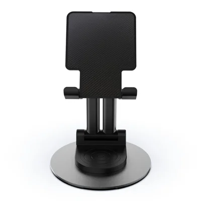 CCT22 Dual Tube Desktop Folding Cell Phone Stand ABS+Silicone Rotating Mobile Phone Holder - Black