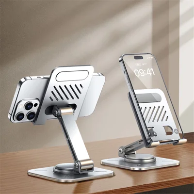XUNDD XDHO-027 Phone Holder Rotation Foldable Desktop Tablet Stand for iPhone 16 / 16 Plus / 16 Pro / 16 Pro Max - Silver