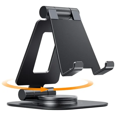 AS007-XS Cell Phone Stand Aluminum Alloy+Silicone Adjustable Angle Height Desk Dock Holder for 4.7-7 inch Devices - Black