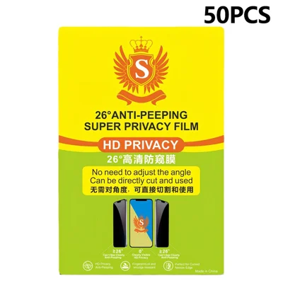 50 Stks Privacy Screen Protector TPU HD Anti Spy Hydrogel Film Volledige Bescherming Zacht Film Voor Gebogen Schermen