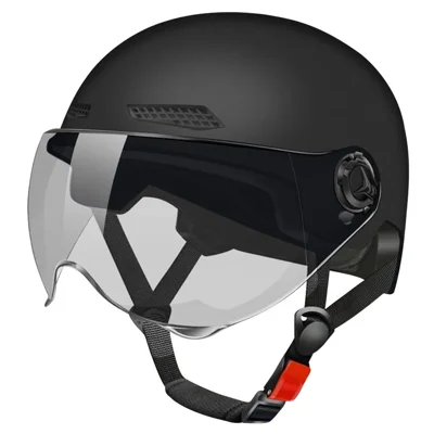 Electric Bike Helmet Unisex Summer Breathable E-Bike Helmet with Transparent Short Lens - Matte Black
