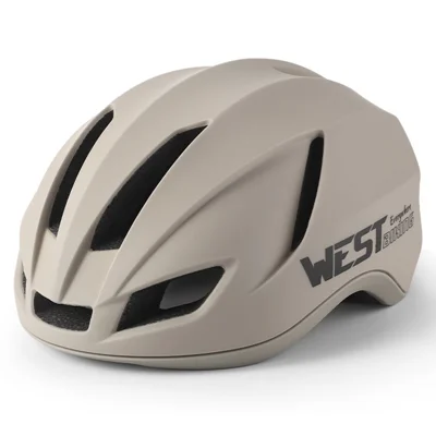 WEST BIKING YP0708113 Aero Cycling Helmet PC Shell EPS Foam 14 Vents Removable LED Tail Light Head Protector for Road Bike - 58-61cm / Tawny