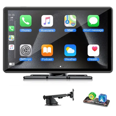 W524 Reproductor Estéreo Portátil para Coche con Pantalla Táctil HD de 9 pulgadas 2.5D, Apple CarPlay Inalámbrico, Android Auto y Navegación GPS - Negro