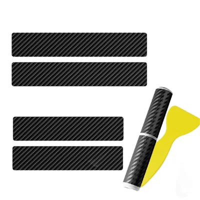 Conjunto de 4 adesivos decorativos universais para soleira de porta de carro - Textura de fibra de carbono PVC anti-arranhões - Preto
