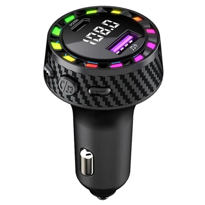 C55 USB+Type-C Car Fast Charger Bluetooth-compatible FM Transmitter with Breathing Light