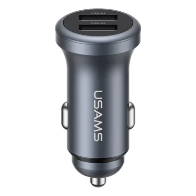 USAMS CC320 Car Charger Dual USB 2.4A Aluminum Alloy Mini Cigarette Lighter Charger for Vehicle