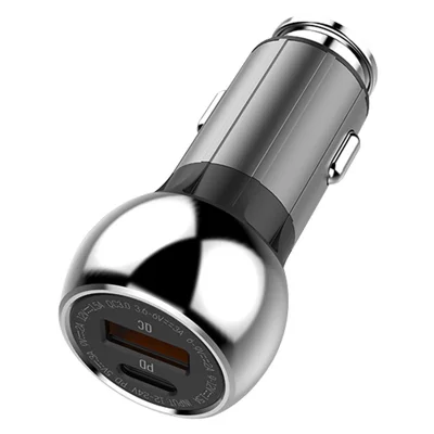 LDNIO C1 36W Car Charger Metal Dual Port PD 20W + QC3.0 18W Fast Charging Car Adapter for iPhone Android - Black