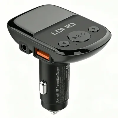 LDNIO C706Q Bluetooth 5.0 FM-Sender Dual-USB-Port 25-Watt-Auto-Ladegerät 20-Watt-QC3.0 5-Watt-AUTO-ID 3,5-mm-AUX-Schnellladegerät-Adapter für Telefon – Schwarz