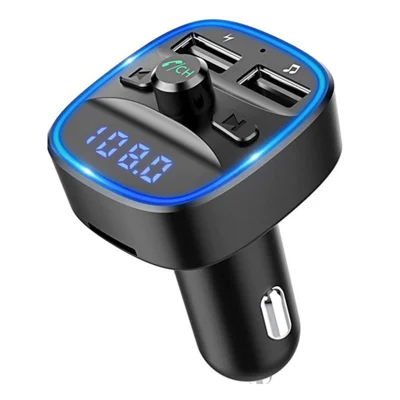 T25 Bluetooth-compatible 5.0 FM Transmitter MP3 Player Dual USB Car Charger Hands-Free Calls, USB / TF Music 12V Cigarette Lighter Adapter - Black