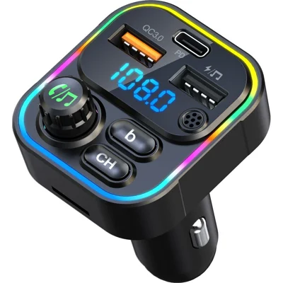 C17 Bluetooth-compatible 5.3 FM Transmitter MP3 Player, PD 20W Type-C + QC3.0 USB, USB and TF Card Playback, Hands-Free Calls, Car Charger - Black