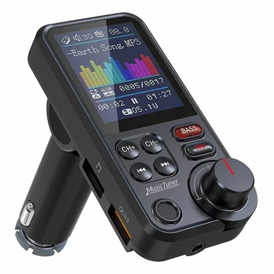 BT93 MP3-проигрыватель с Bluetooth, FM-модулятор с быстрой зарядкой QC3.0, 12–24 В, HiFi, воспроизведение без потерь и громкая связь для автомобилей — черный