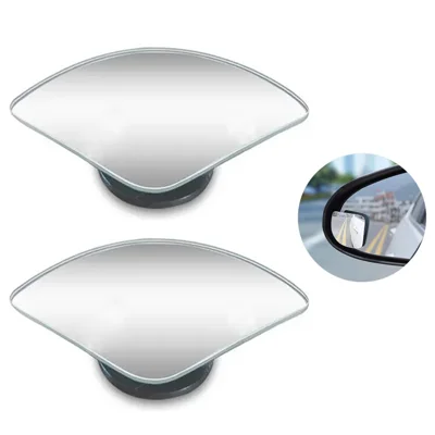 074 2Pcs Fan Shape Car Blind Spot Mirror 360 Degree Rotatable Wide Angle Frameless Mirror