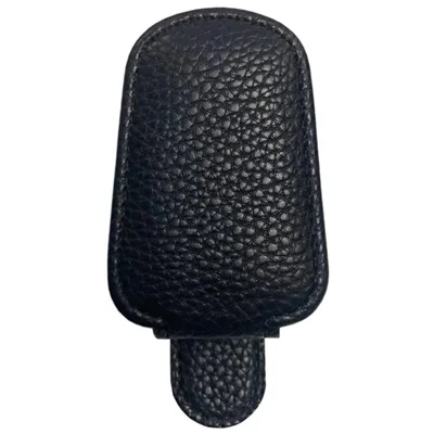 Magnetic Adsorption Car Sun Visor Glasses Holder PU Leather Sunglasses Card Ticket Clip - Black