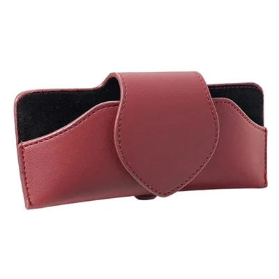 Suporte de Óculos para Viseira do Carro em Couro PU com Aba Magnética - Vermelho Vinho