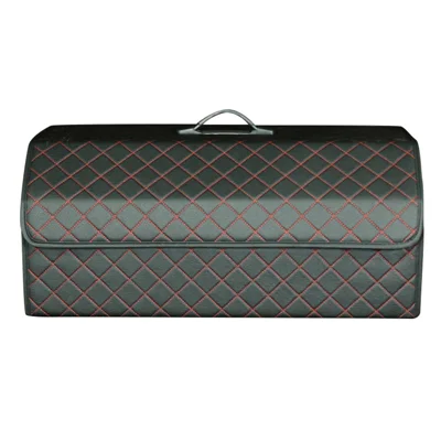 10006 Multi-function Foldable Leather Car Trunk Storage Box, Extra Large Size - Grid / Black+Red Line