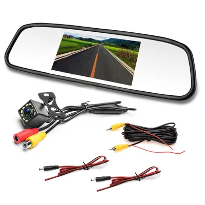Pantalla del espejo retrovisor del coche RG-205 4.3" Pantalla del espejo retrovisor del camión con cámara impermeable de 12 LED