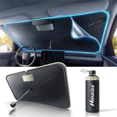 NMOISS M Maat Auto Voorruit Zonneklep Paraplu Dubbellaags UPF50+ 99% UV-bescherming Paraplu - Beige