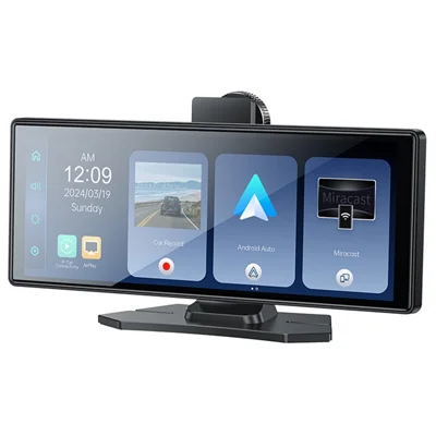 YESIDO KM19 Autoradio Portatile da 10,26 Pollici con CarPlay / Android Auto / AirPlay, Fotocamera Anteriore 4K + Posteriore 1080P