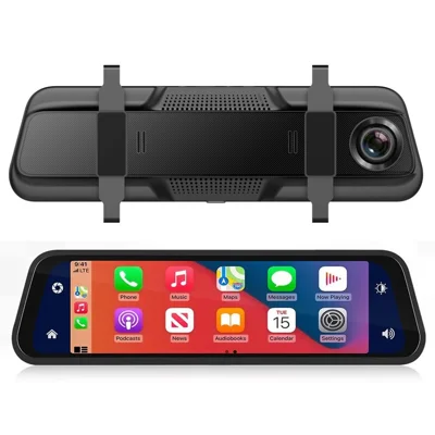 904 9.66 pulgadas Pantalla Táctil Dash Cam CarPlay Transmisión Completa Espejo Retrovisor 4K+1080P Doble Lente DVR para Coche con Visión Nocturna / Grabación de Emergencia