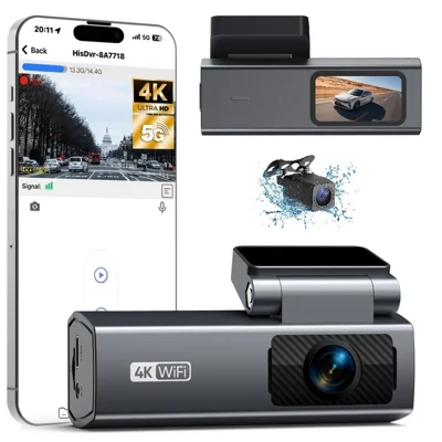 V69 4K 1080P Kfz-Kamera vorne und hinten Dual-Kamera Nachtsicht GPS Track Parküberwachung WiFi Auto DVR - Grau