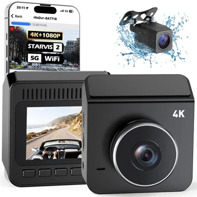 V63 4K + 1080P Dual Recording Dash Cam Front and Rear HDR Night Vision Built-in 5.8GHz WiFi G-Sensor Parking Monitor - Black