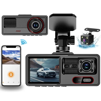 A16 3-Channel 1080P Front + 720P Cabin and Rear WiFi Car Dash Cam Loop Recording G-Sensor Parking Monitor Night Vision - Black