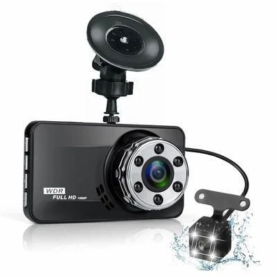 T638+ Dual Lens Dash Cam Full HD 1080P Front + 720P Rear DVR with WDR Collision Detection for Car Driving Recording - Black