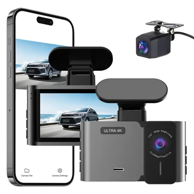 A29-4 Built-in GPS WiFi 4K Front + 2K Rear Dual Channel Recording Dash Cam 24-Hour Parking Monitor, ACC Powered - Grey-Green