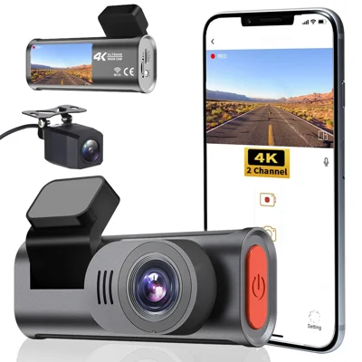 D28-1 Front 4K + Rear 2K Dual Channel Dash Cam Built-in WiFi ADAS BSD G-Sensor Night Vision for Car Recording - Black