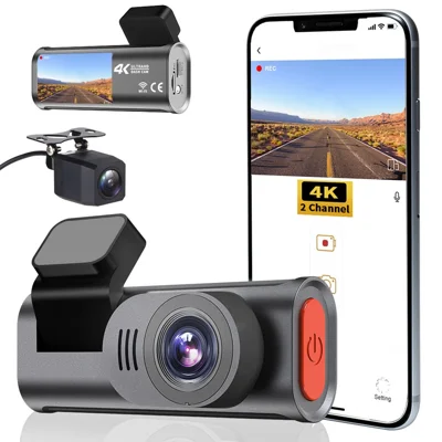 D28-3 Built-in GPS WiFi Front 4K + Rear 2K Dual Channel Dash Cam ADAS BSD G-Sensor Night Vision for Car Recording - Black