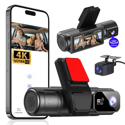 M40-1 3-Channel 4K Dash Cam with Front 4K + Interior 1K + Rear 1K Three Lens Car DVR WiFi GPS G-Sensor for Vehicle Driving Recording - Black