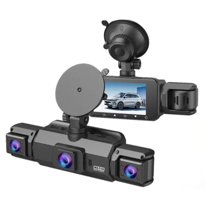 Cámara Domo W5N de 3 Lentes 1080P con Visión Nocturna, WiFi, Sensor G, Grabación en Bucle para Vigilancia Vehicular, Alimentada por Cargador de Coche - Negro