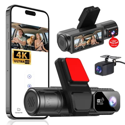 M40-2 3-канальный видеорегистратор 4K передний + 1080P салон + 1080P задний 24-часовая запись Wi-Fi 3,16-дюймовый IPS экран, питание от ACC - Черный