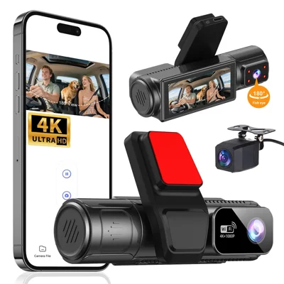 M40 4K Delantera + 1080P Interior Cámara Dual Wi-Fi GPS 180 Grados Ojo de Pez Cámara para Coche - Negro
