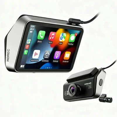 Cámara de tablero con pantalla táctil de 4,5 pulgadas, grabación trasera 2K delantera + 1080P, CarPlay inalámbrico, Android Auto con Wi-Fi GPS