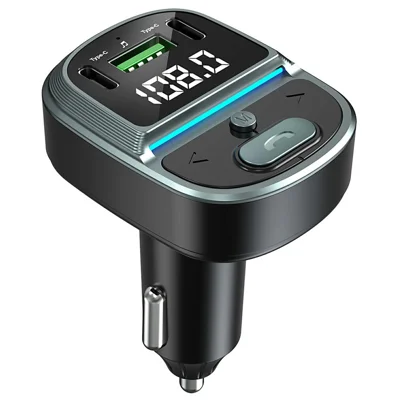GZ07 Bluetooth-compatible Car Charger Voltage Display MP3 Player Dual Type-C + USB Charging Adapter