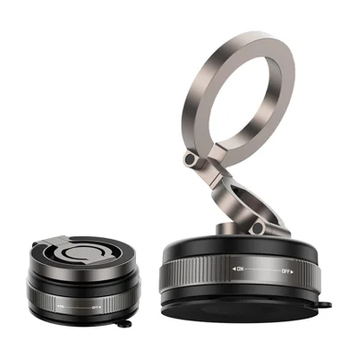 D1X 360° Foldable Vacuum Magnetic Car Phone Mount Hands-Free Suction Cup Phone Holder - Black