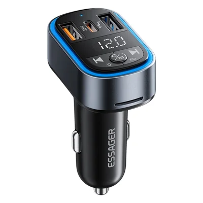 ESSAGER ECCFM-CT0G-P 35W Cargador de Coche de Carga Rápida Doble Puertos A+C Chip Inteligente Cargador de Coche para FM MP3 - Gris