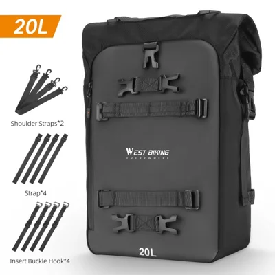 WEST BIKING 20L Large Capacity Motorcycle Side Bag Full Open Riding Bag Anti-Slip Mesh Pocket for Motorbike Travel