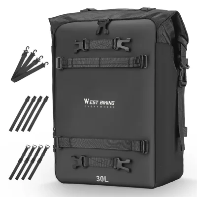 WEST BIKING 30L Large Capacity Motorcycle Side Bag Full Open Riding Bag Anti-Slip Mesh Pocket for Motorbike Travel