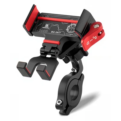 BENGGUO Bicycle Motorcycle Phone Mount 360-Degree Rotation Adjustable Handlebar Holder Aluminum Alloy Anti Shake - Black/Red/Handlebar Style