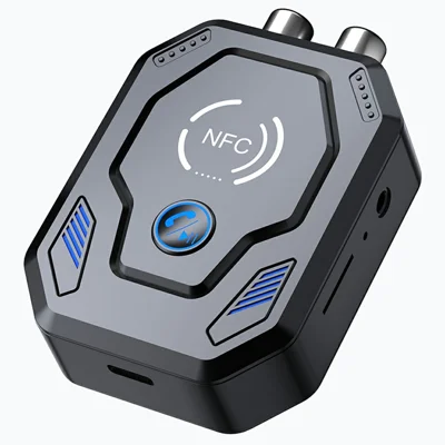 Адаптер W24 NFC Bluetooth 5.4 для автомобильной аудиосистемы, аудиоадаптер с двойным портом AUX + RCA и слотом для карты TF для колонок