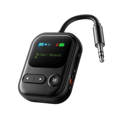ESSAGER ES-BT30 Adaptateur Audio Bluetooth 2 en 1 RX/TX, Convertisseur avec Affichage LCD pour Haut-parleur de Voiture - Noir