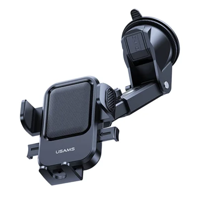 USAMS ZJ091 One-Touch Locking Car Center Console Mount, Suction Hold, 360° Viewing Angle - Black