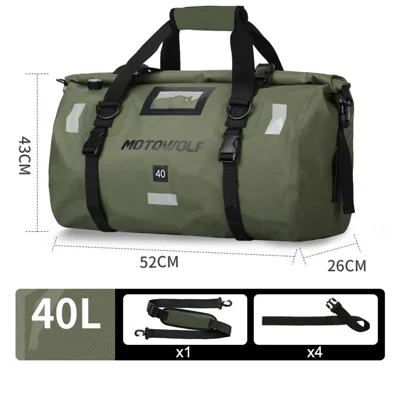 MOTOCENTRIC 40L Motorbike Rear Seat Pack Large Capacity Waterproof PVC Motorcycle Tail Bag - Army Green
