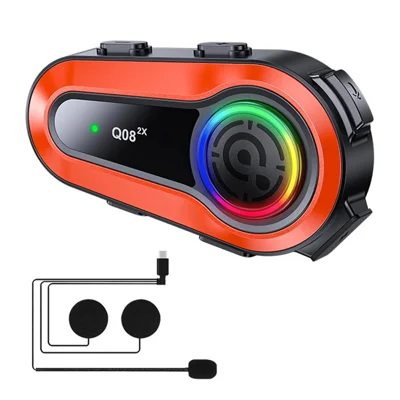 Q08-2X Motorcycle Bluetooth-compatible Headset Helmet Speakers Intercom 2 Riders 1000M Deep Bass-Resonance - Soft Microphone