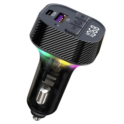 C51 Colorful Light Car Bluetooth-compatible Adapter Type-C + USB Car Charger FM Transmitter MP3 Music Player